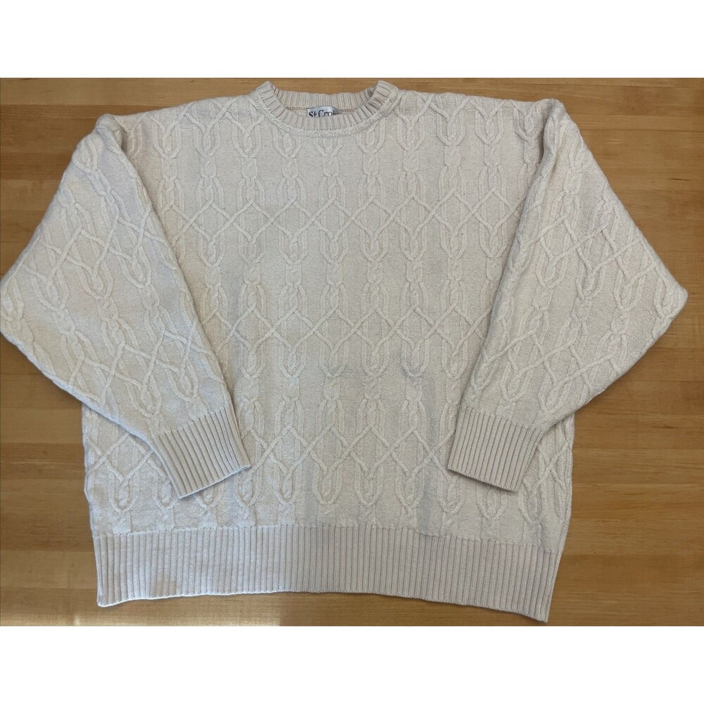 VTG St. Croix Men's Sweater‎ USA Grandpa Core Chainlink Design Ivory Color M